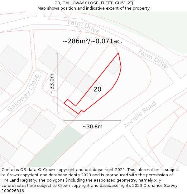 20, GALLOWAY CLOSE, FLEET, GU51 2TJ: Plot and title map