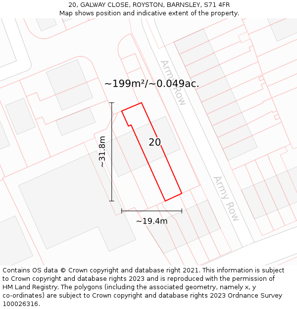 20, GALWAY CLOSE, ROYSTON, BARNSLEY, S71 4FR: Plot and title map