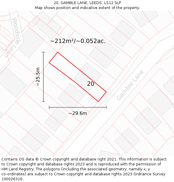 20, GAMBLE LANE, LEEDS, LS12 5LP: Plot and title map