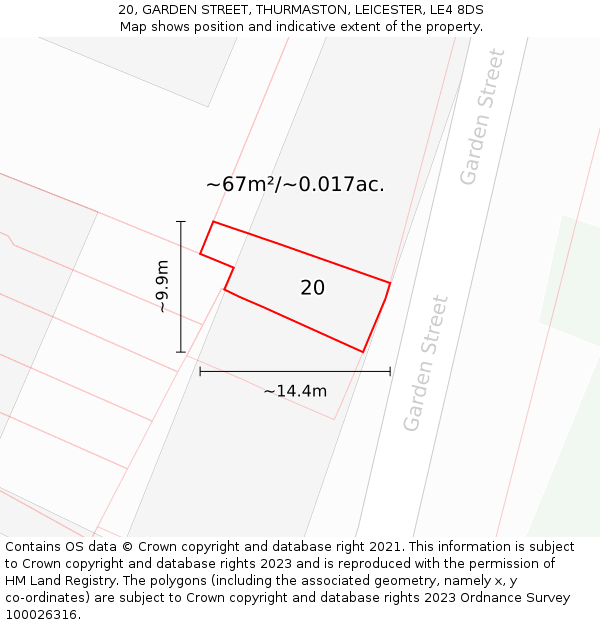 20, GARDEN STREET, THURMASTON, LEICESTER, LE4 8DS: Plot and title map