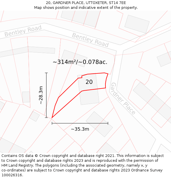 20, GARDNER PLACE, UTTOXETER, ST14 7EE: Plot and title map