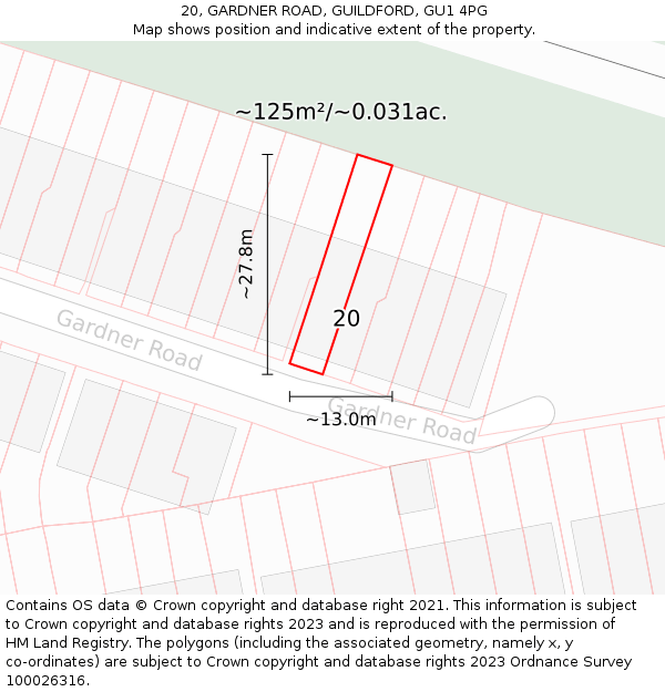 20, GARDNER ROAD, GUILDFORD, GU1 4PG: Plot and title map