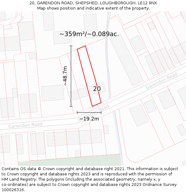 20, GARENDON ROAD, SHEPSHED, LOUGHBOROUGH, LE12 9NX: Plot and title map