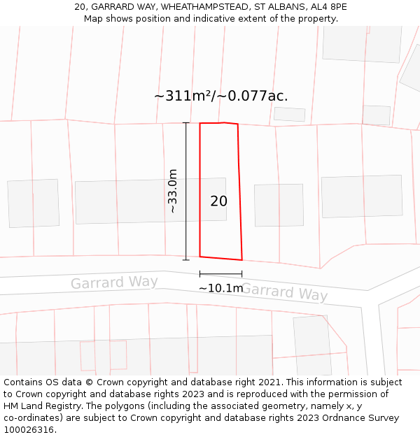 20, GARRARD WAY, WHEATHAMPSTEAD, ST ALBANS, AL4 8PE: Plot and title map