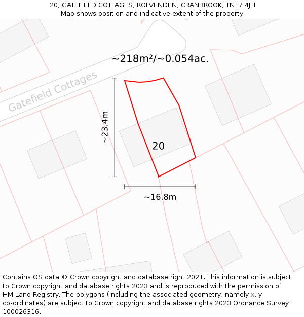 20, GATEFIELD COTTAGES, ROLVENDEN, CRANBROOK, TN17 4JH: Plot and title map