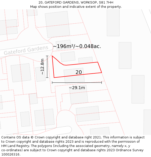 20, GATEFORD GARDENS, WORKSOP, S81 7HH: Plot and title map