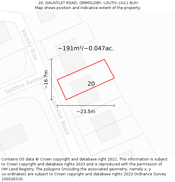 20, GAUNTLET ROAD, GRIMOLDBY, LOUTH, LN11 8UH: Plot and title map