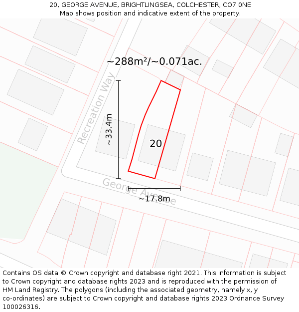 20, GEORGE AVENUE, BRIGHTLINGSEA, COLCHESTER, CO7 0NE: Plot and title map