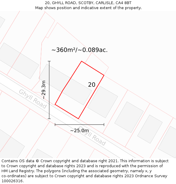 20, GHYLL ROAD, SCOTBY, CARLISLE, CA4 8BT: Plot and title map