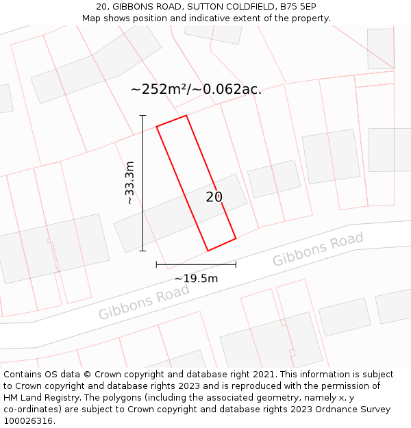 20, GIBBONS ROAD, SUTTON COLDFIELD, B75 5EP: Plot and title map