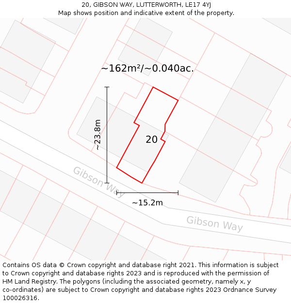 20, GIBSON WAY, LUTTERWORTH, LE17 4YJ: Plot and title map