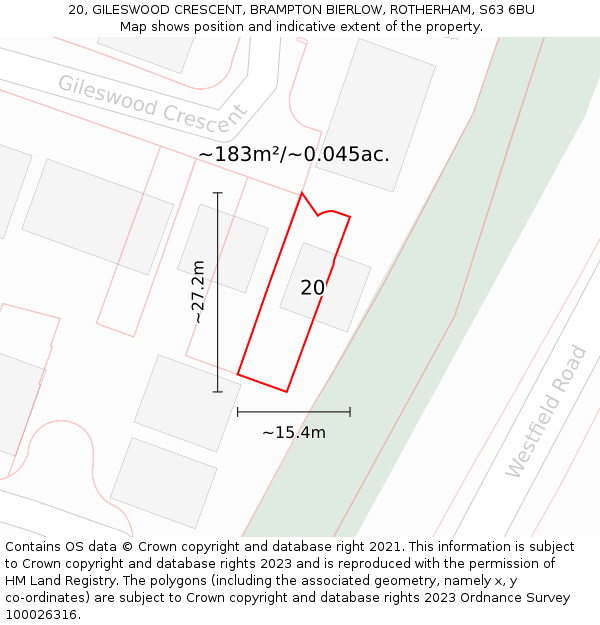 20, GILESWOOD CRESCENT, BRAMPTON BIERLOW, ROTHERHAM, S63 6BU: Plot and title map