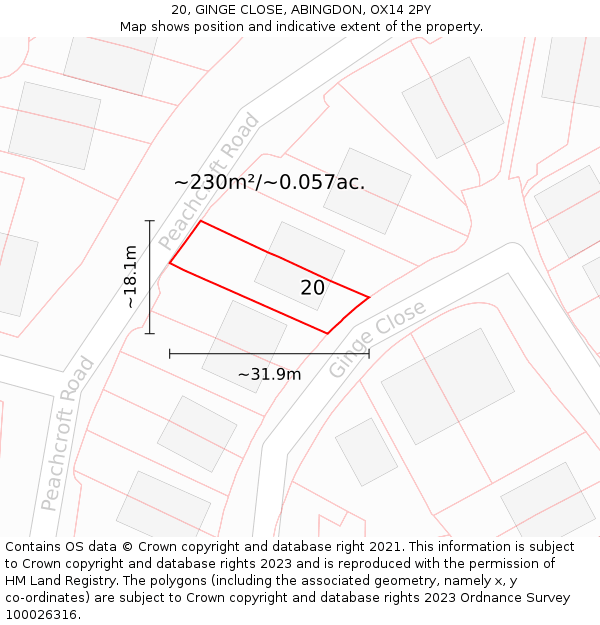 20, GINGE CLOSE, ABINGDON, OX14 2PY: Plot and title map