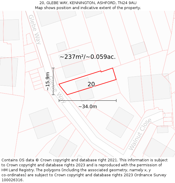 20, GLEBE WAY, KENNINGTON, ASHFORD, TN24 9AU: Plot and title map