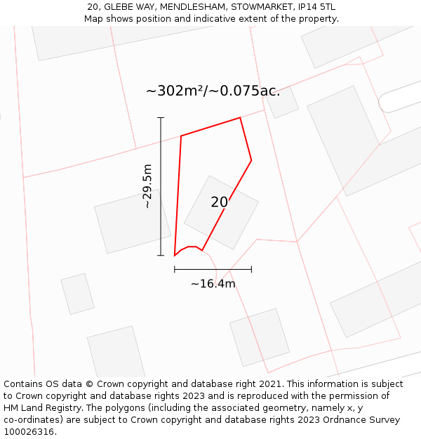 20, GLEBE WAY, MENDLESHAM, STOWMARKET, IP14 5TL: Plot and title map