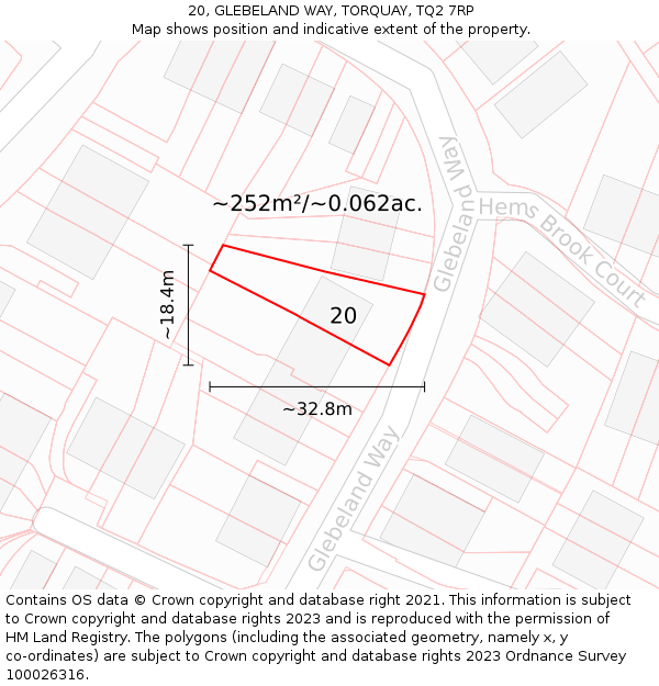 20, GLEBELAND WAY, TORQUAY, TQ2 7RP: Plot and title map