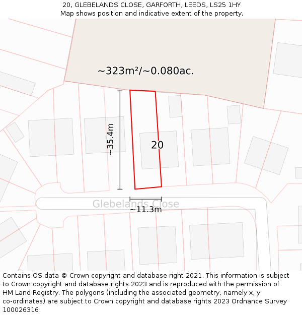 20, GLEBELANDS CLOSE, GARFORTH, LEEDS, LS25 1HY: Plot and title map