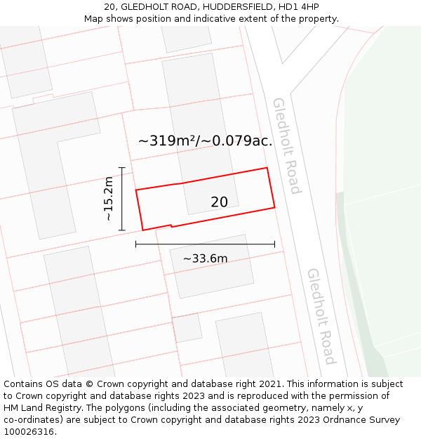 20, GLEDHOLT ROAD, HUDDERSFIELD, HD1 4HP: Plot and title map