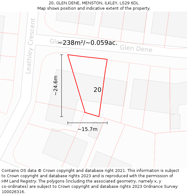 20, GLEN DENE, MENSTON, ILKLEY, LS29 6DL: Plot and title map