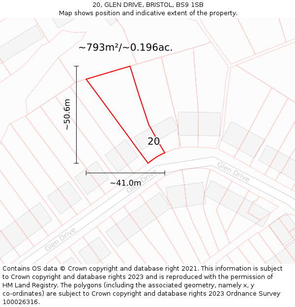 20, GLEN DRIVE, BRISTOL, BS9 1SB: Plot and title map