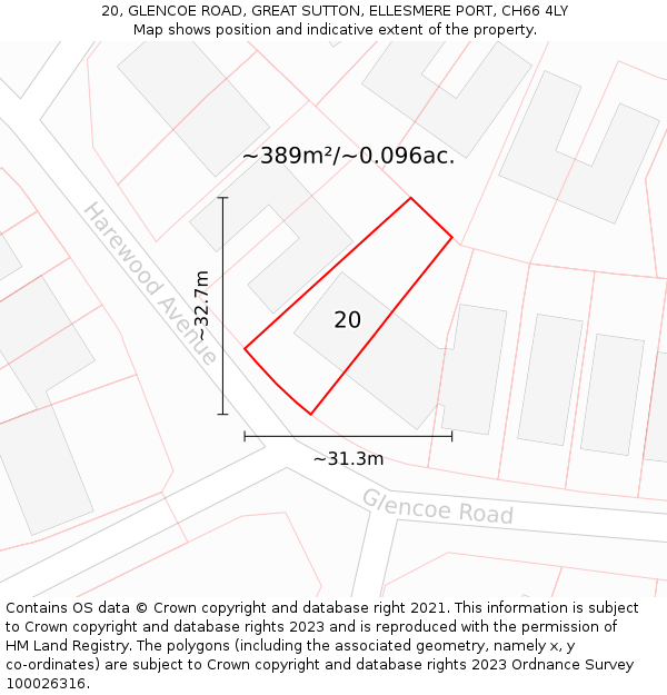 20, GLENCOE ROAD, GREAT SUTTON, ELLESMERE PORT, CH66 4LY: Plot and title map
