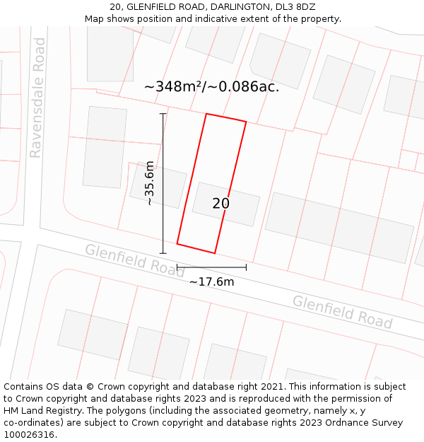 20, GLENFIELD ROAD, DARLINGTON, DL3 8DZ: Plot and title map