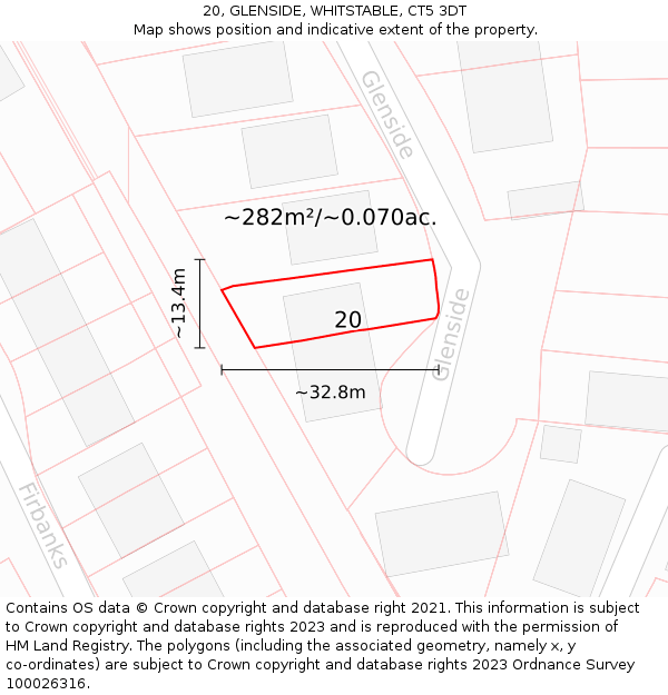 20, GLENSIDE, WHITSTABLE, CT5 3DT: Plot and title map