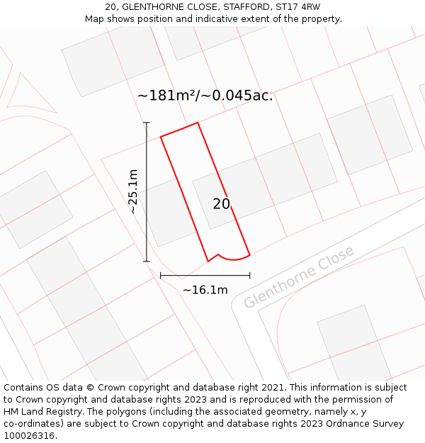 20, GLENTHORNE CLOSE, STAFFORD, ST17 4RW: Plot and title map