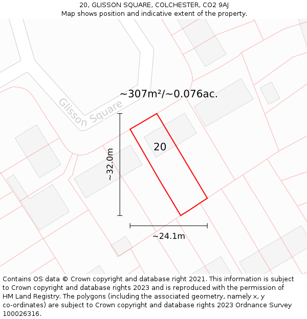 20, GLISSON SQUARE, COLCHESTER, CO2 9AJ: Plot and title map