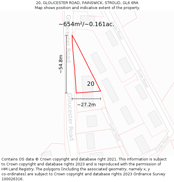 20, GLOUCESTER ROAD, PAINSWICK, STROUD, GL6 6RA: Plot and title map