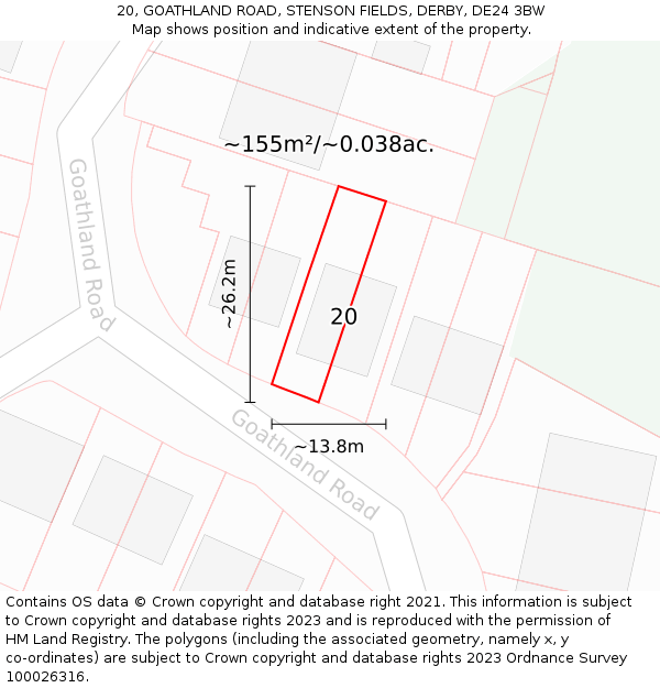 20, GOATHLAND ROAD, STENSON FIELDS, DERBY, DE24 3BW: Plot and title map