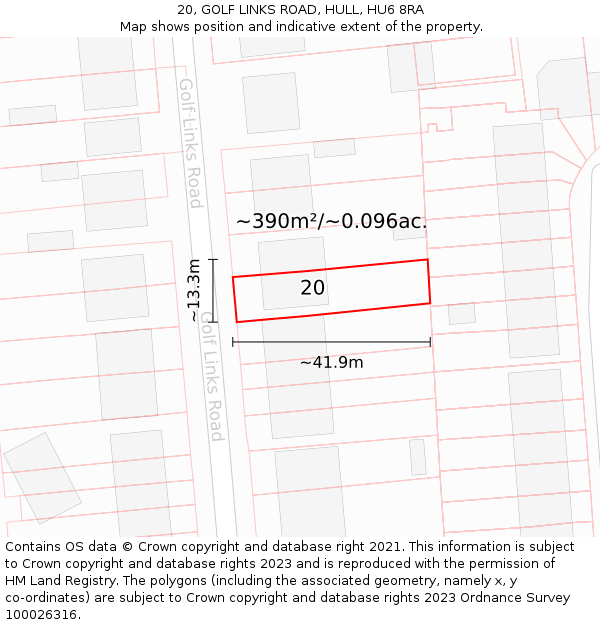 20, GOLF LINKS ROAD, HULL, HU6 8RA: Plot and title map