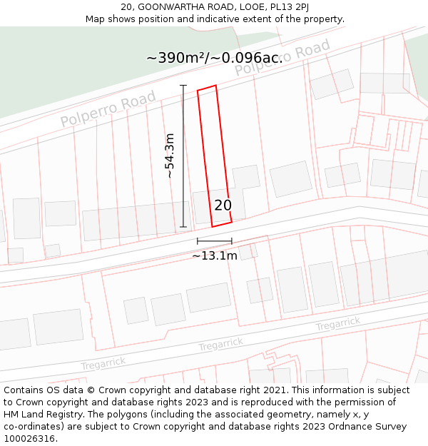 20, GOONWARTHA ROAD, LOOE, PL13 2PJ: Plot and title map