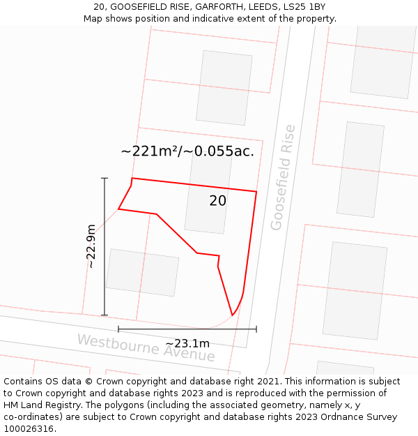 20, GOOSEFIELD RISE, GARFORTH, LEEDS, LS25 1BY: Plot and title map