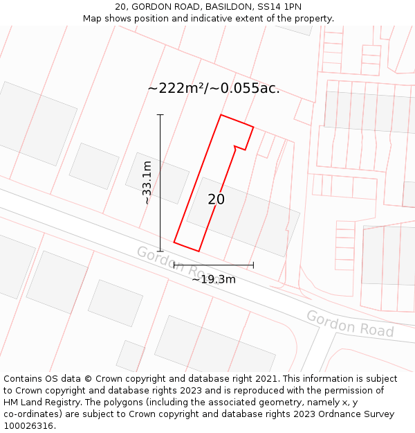 20, GORDON ROAD, BASILDON, SS14 1PN: Plot and title map