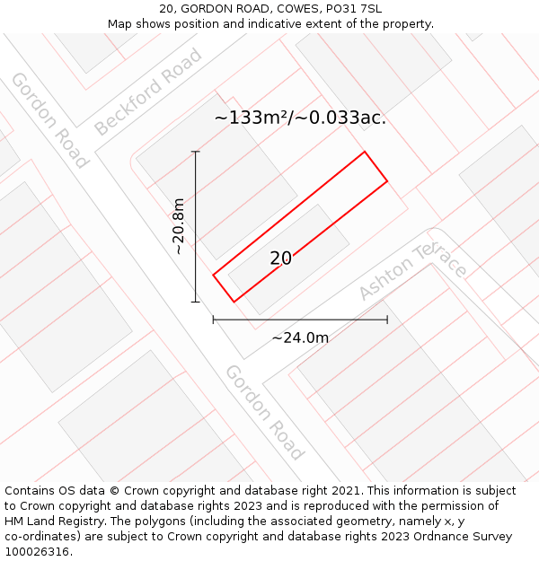 20, GORDON ROAD, COWES, PO31 7SL: Plot and title map
