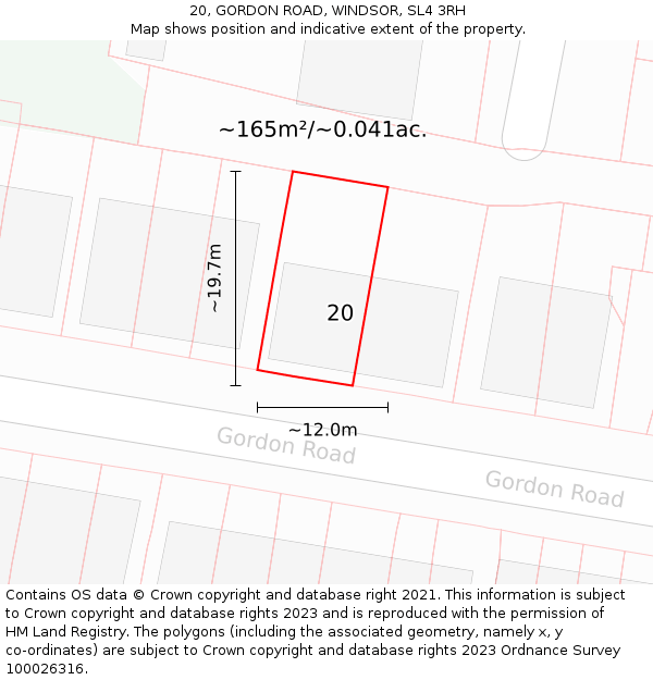 20, GORDON ROAD, WINDSOR, SL4 3RH: Plot and title map
