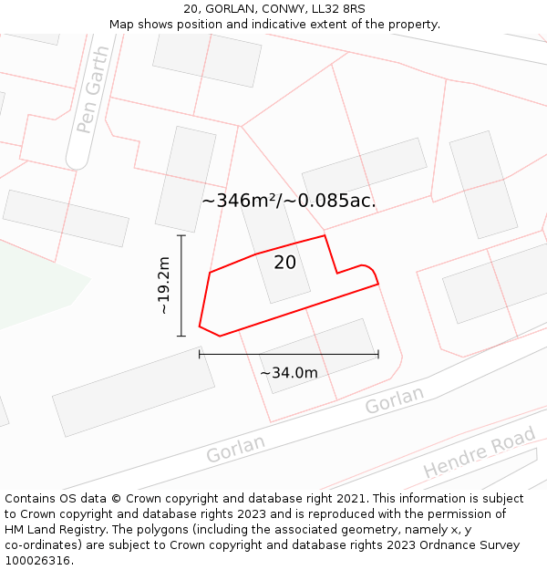 20, GORLAN, CONWY, LL32 8RS: Plot and title map