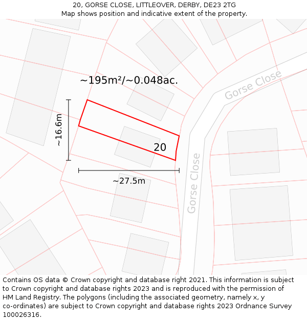 20, GORSE CLOSE, LITTLEOVER, DERBY, DE23 2TG: Plot and title map