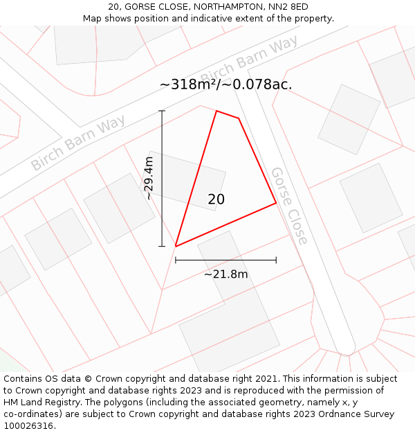 20, GORSE CLOSE, NORTHAMPTON, NN2 8ED: Plot and title map