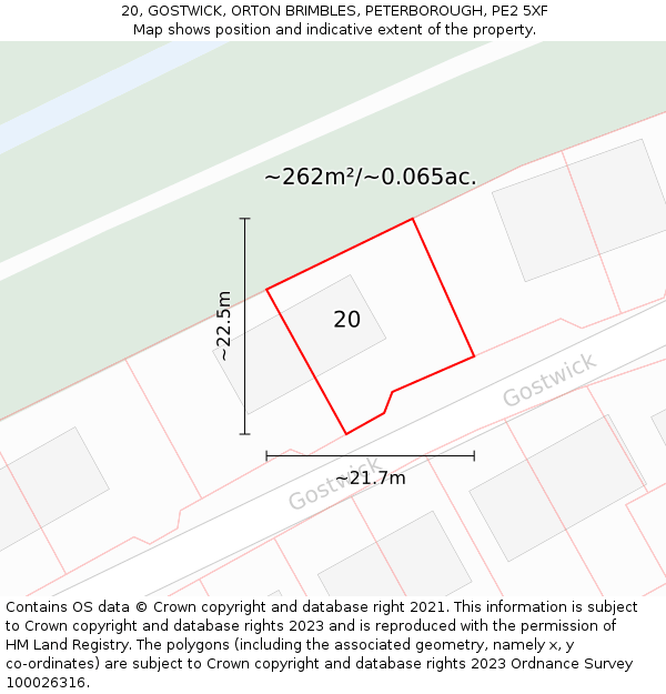20, GOSTWICK, ORTON BRIMBLES, PETERBOROUGH, PE2 5XF: Plot and title map