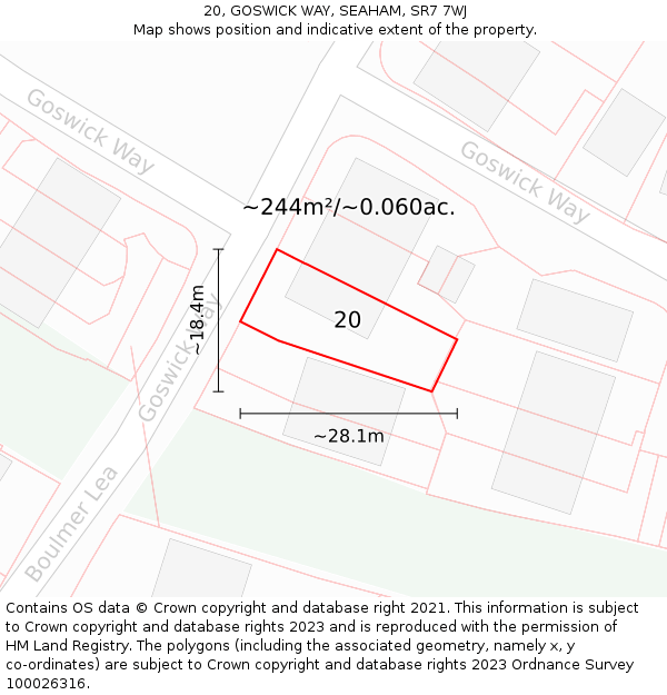 20, GOSWICK WAY, SEAHAM, SR7 7WJ: Plot and title map