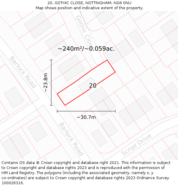 20, GOTHIC CLOSE, NOTTINGHAM, NG6 0NU: Plot and title map