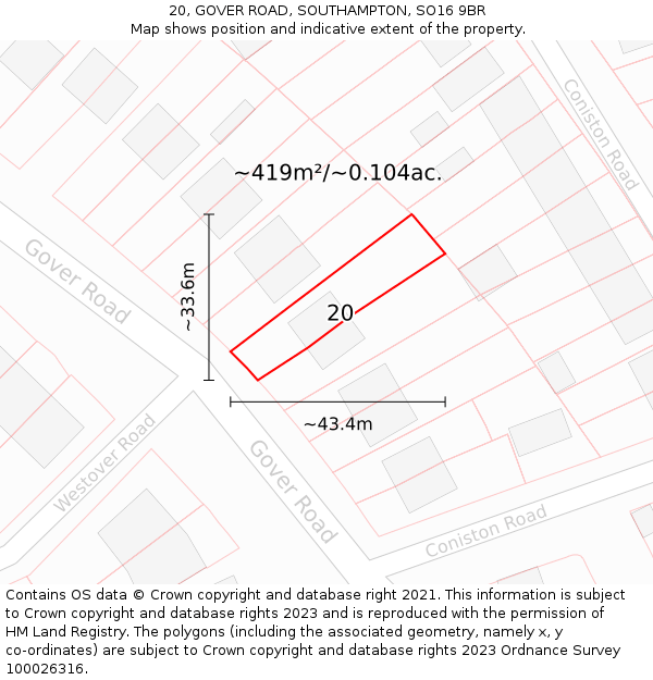 20, GOVER ROAD, SOUTHAMPTON, SO16 9BR: Plot and title map