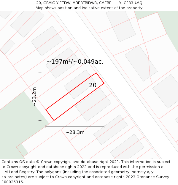 20, GRAIG Y FEDW, ABERTRIDWR, CAERPHILLY, CF83 4AQ: Plot and title map