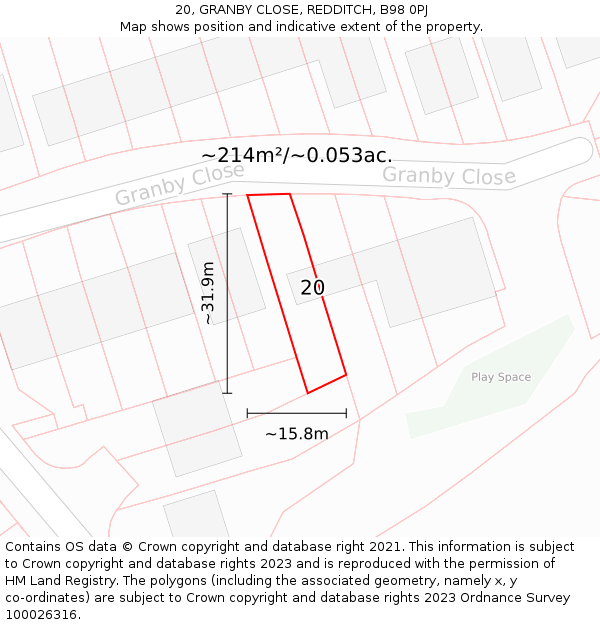 20, GRANBY CLOSE, REDDITCH, B98 0PJ: Plot and title map
