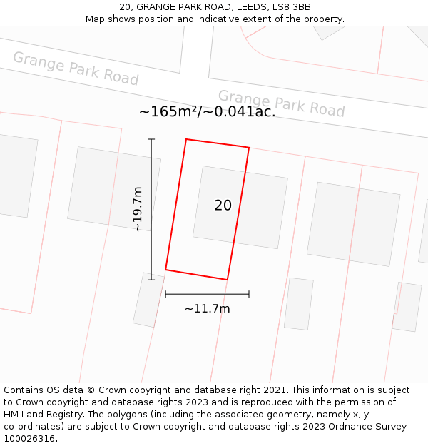 20, GRANGE PARK ROAD, LEEDS, LS8 3BB: Plot and title map