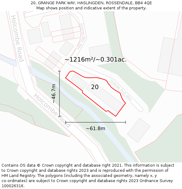 20, GRANGE PARK WAY, HASLINGDEN, ROSSENDALE, BB4 4QE: Plot and title map