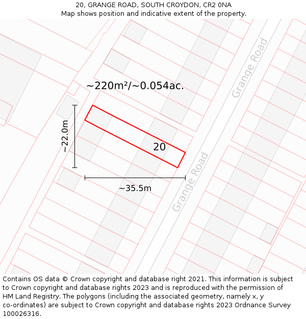 20, GRANGE ROAD, SOUTH CROYDON, CR2 0NA: Plot and title map