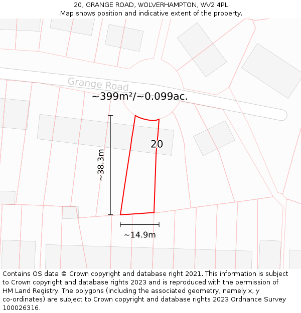 20, GRANGE ROAD, WOLVERHAMPTON, WV2 4PL: Plot and title map